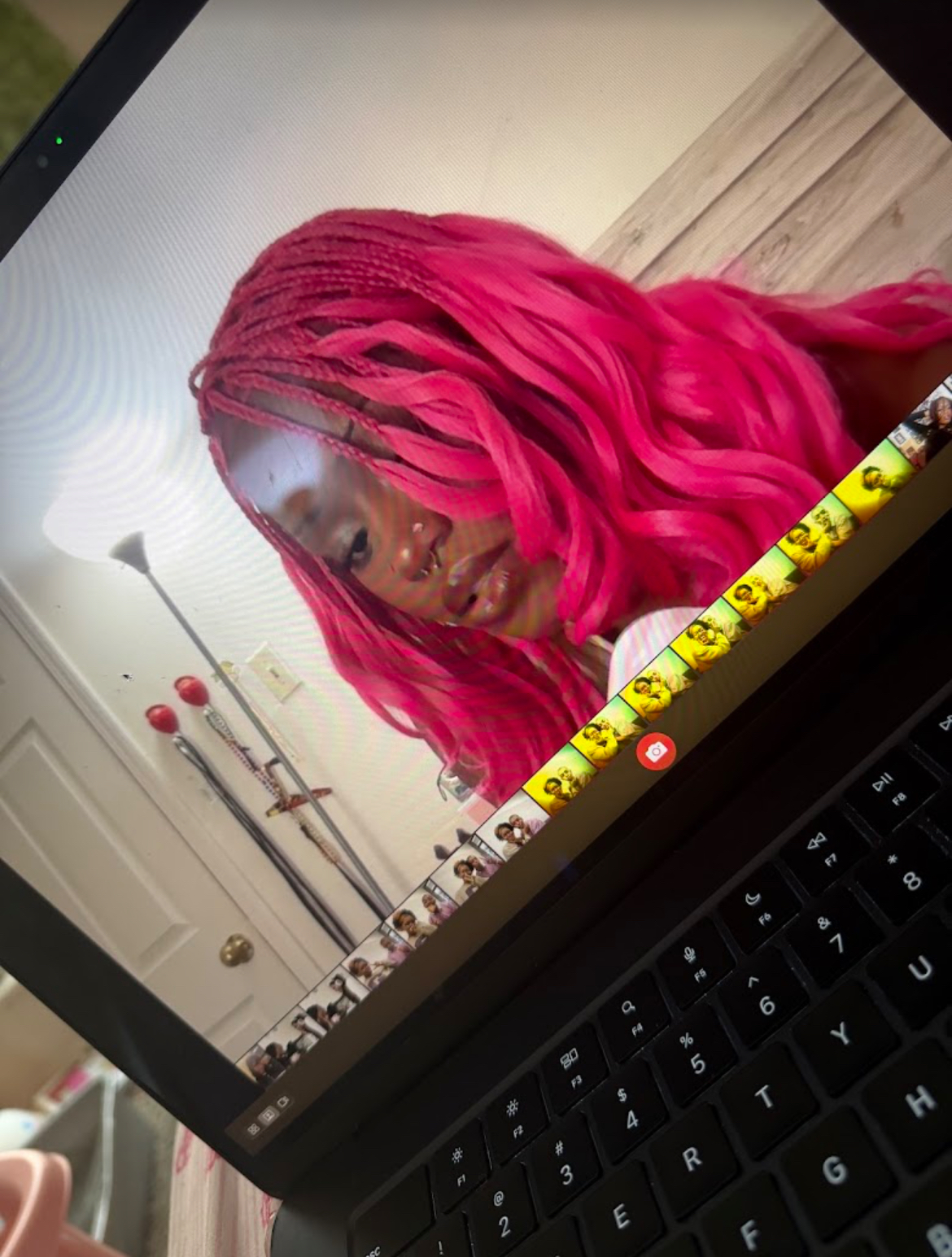 Hot pink micro braids with wavy ends