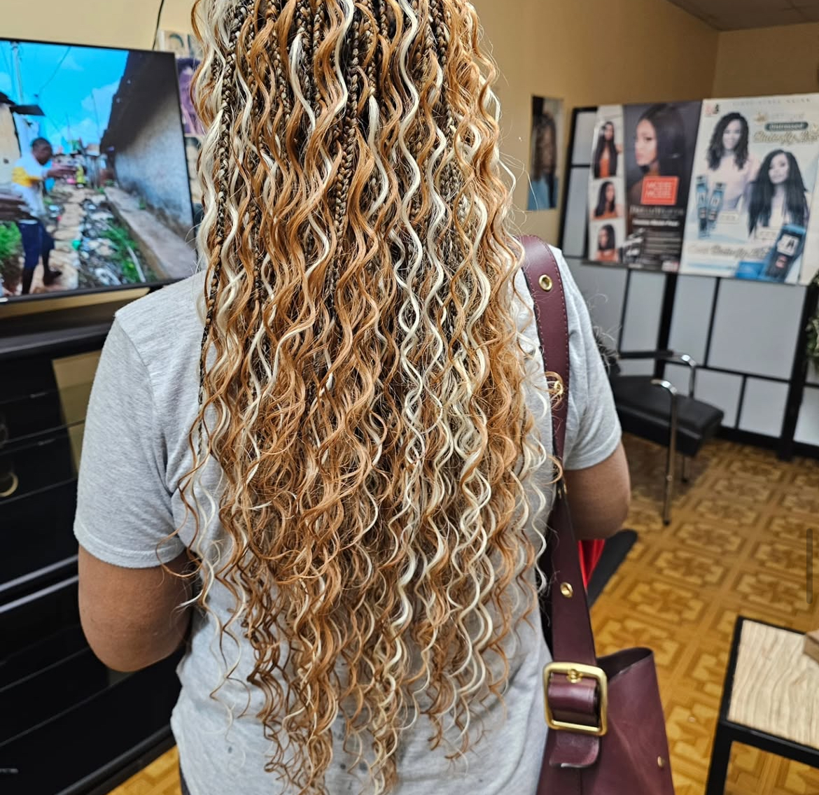 Blonde highlighted goddess braids — Gege Hair Salon, Schaumburg