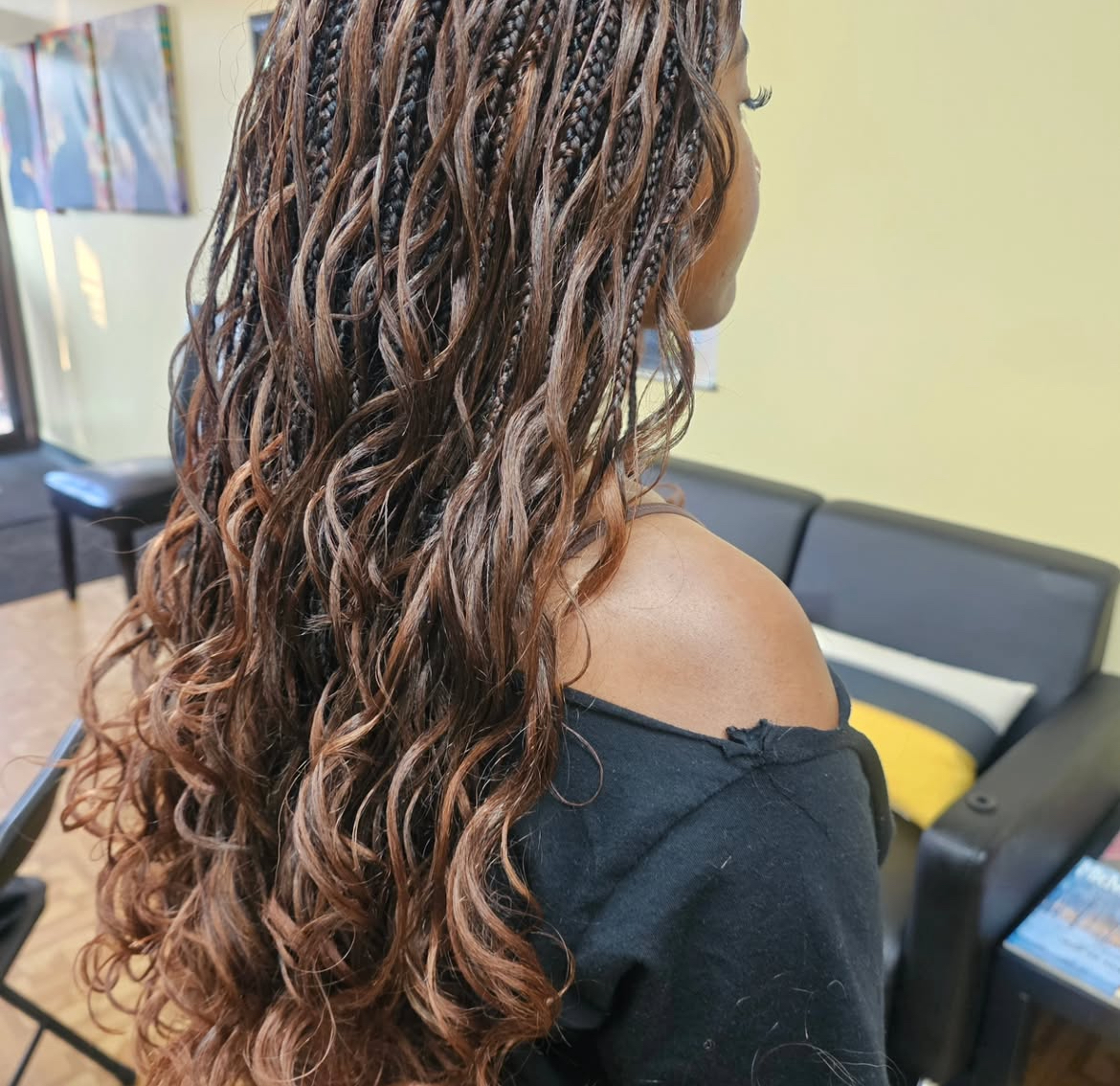 Boho knotless braids with curly ends — Gege Hair Salon, Schaumburg